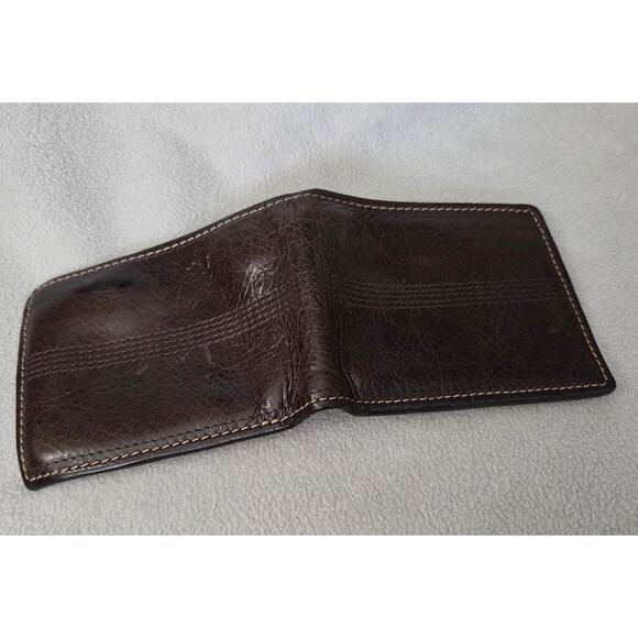 Vtg Fossil Distressed Brown Leather Fold Wallet Tan Stitching Mens - Picture 4 of 9